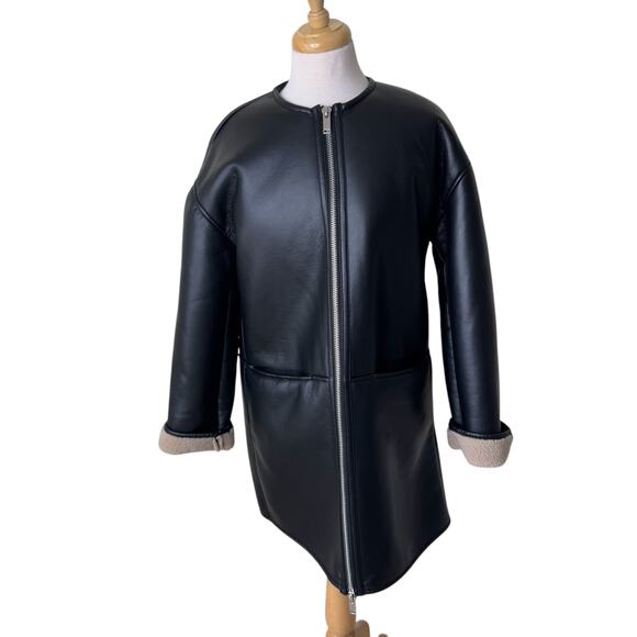 ZARA COLLECTION DOUBLE FACED COAT Faux Leather Sherpa XS - Picture 1 of 9